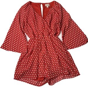 Everly Romper Womens Large Red White Polka Dot Bell Sleeve by Francesca's